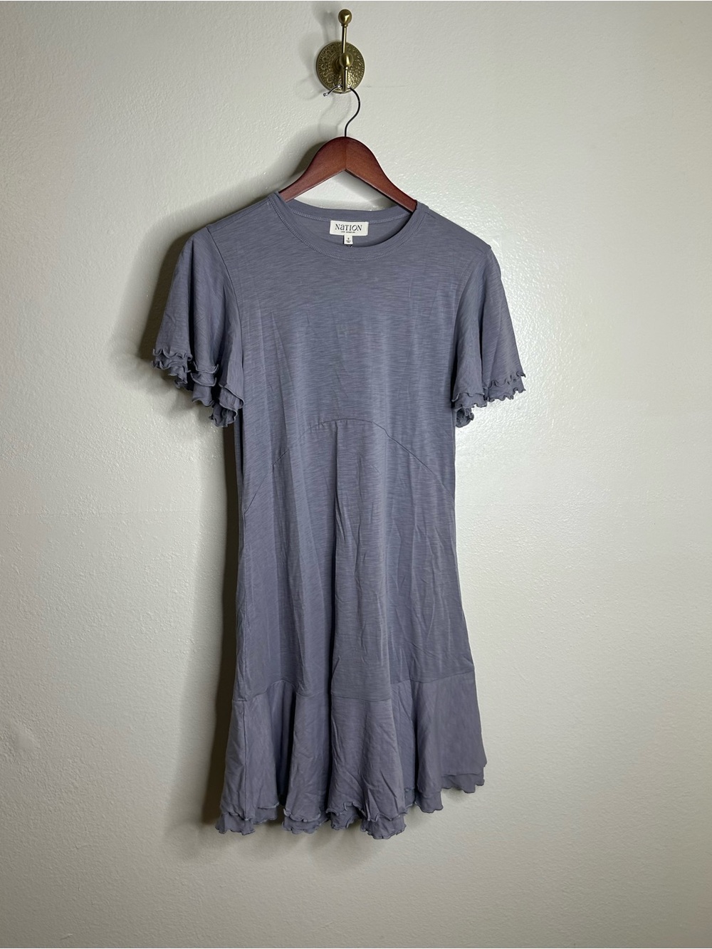 NWT Nation LA 100% Pima Cotton Lavender Lettuce Hem Short Sleeve Mini Dress